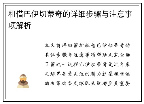 租借巴伊切蒂奇的详细步骤与注意事项解析